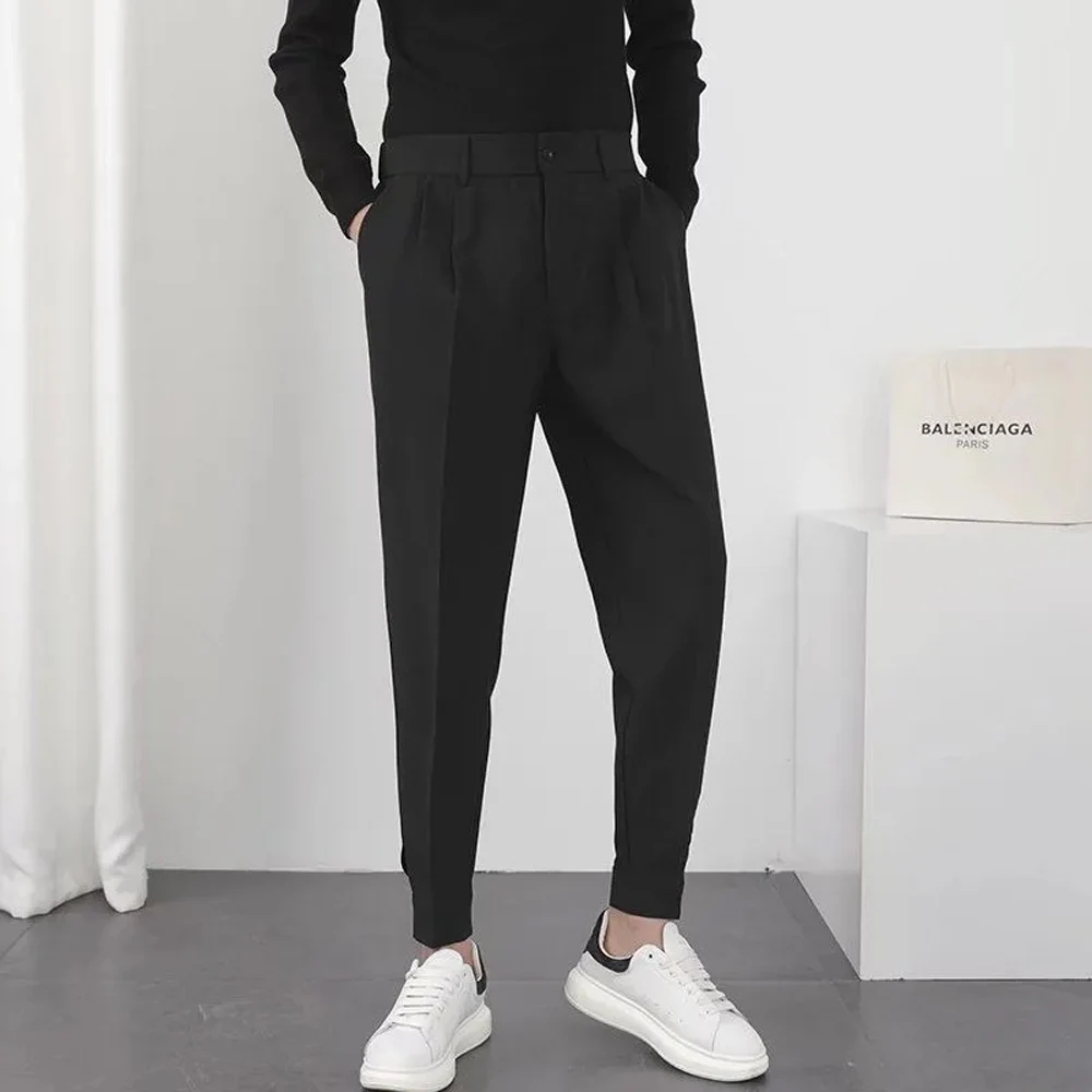 

Men's Slim Fit Tapered Dress Pants Minimalist Korean Style Business Casual Ankle Length Suit Trousers 2026 New