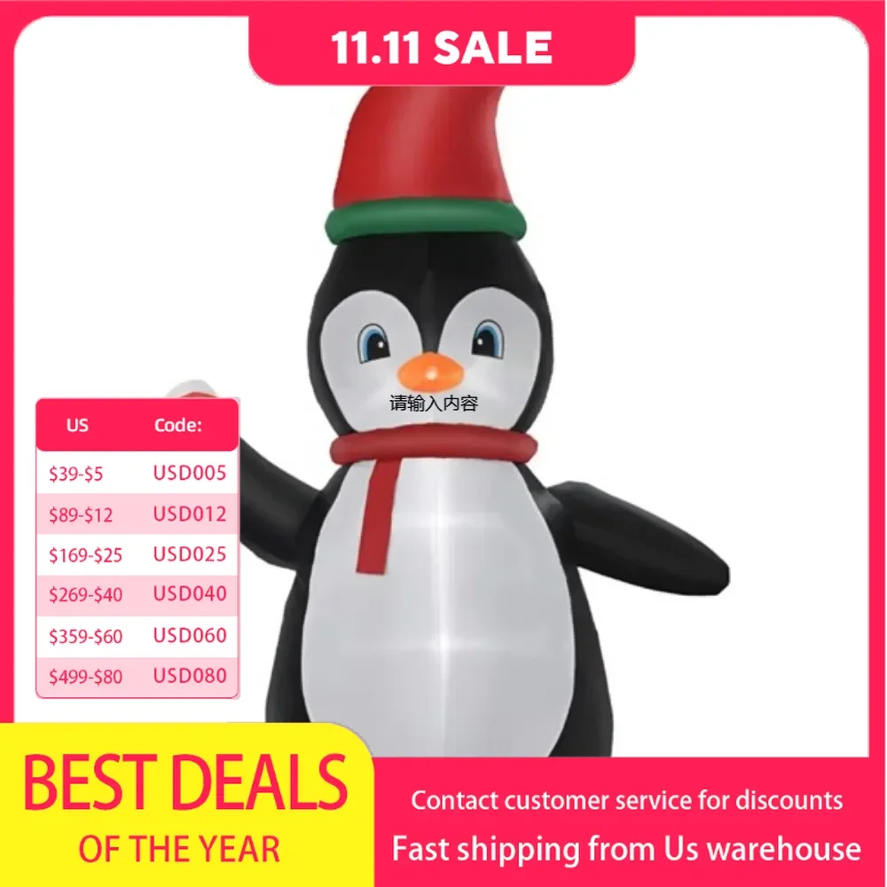 

Penguin inflatables wearing Santa hats bring together a cohesive Christmas display - LED lights create a cheerful effect