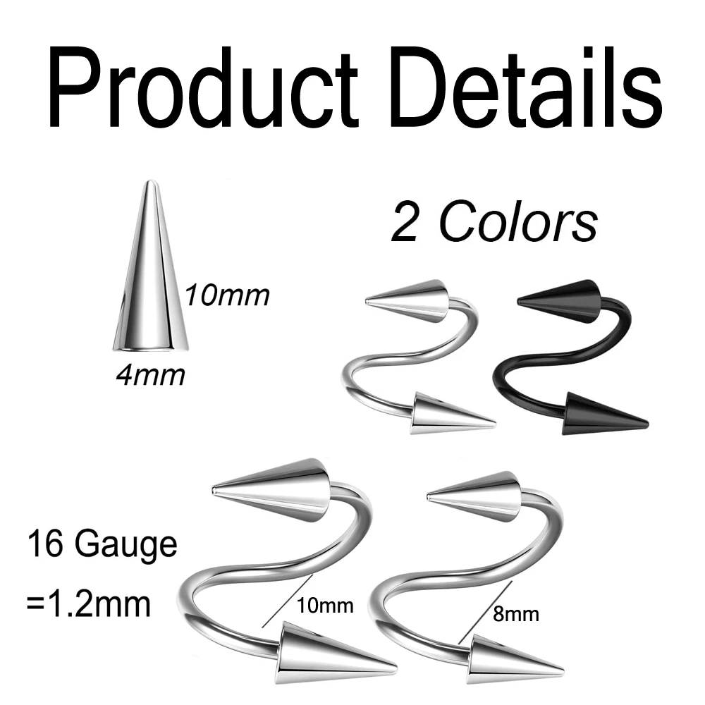 1 Pcs Spike Nose Spiral Lip Rings Stainless Steel Earrings Cartilage Helix Piercing Punk Lower Labret Studs Piercing Jewelry