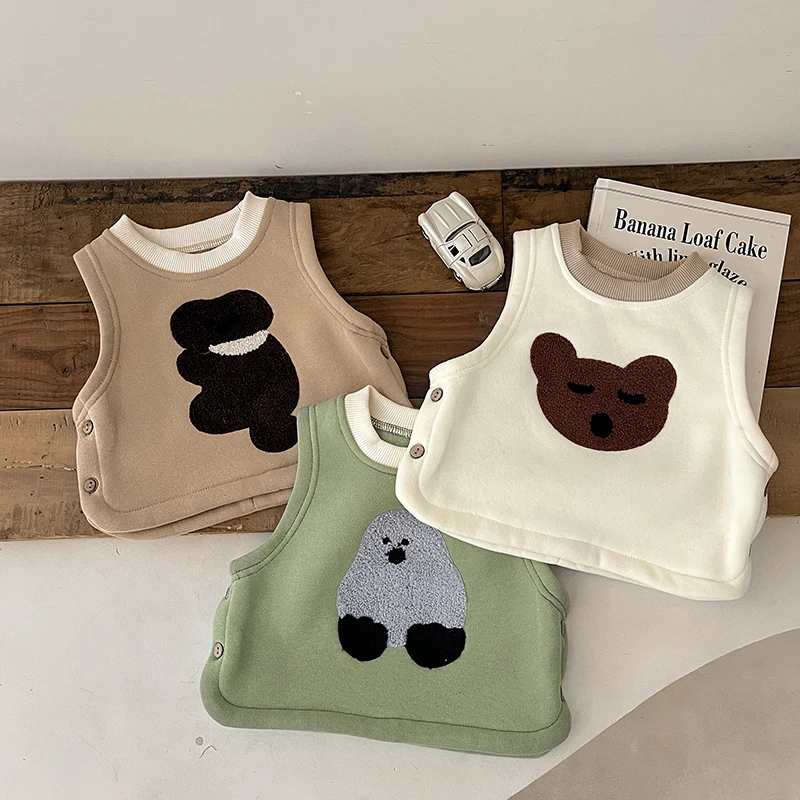 Autumn And Winter Baby Boys And Girls Cute Cartoon Plus Velvet Vest Children\'s Casual Warm Everything Baby Vest Clothes