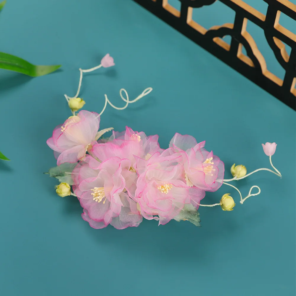 Gradient Pink Handmade Organza Flower Hair Clip Traditional Chinese Hanfu Hair Accessory Vintage Floral Hairpin For Cosplay Part view 2