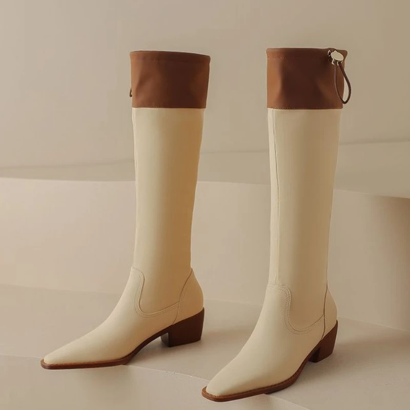 Apricot Square Toe Women's Long Boots Waterproof Fashion 2025 Work Footwear New in Trend Goth Rock Ladies Knee High Shaft Shoes - view 5