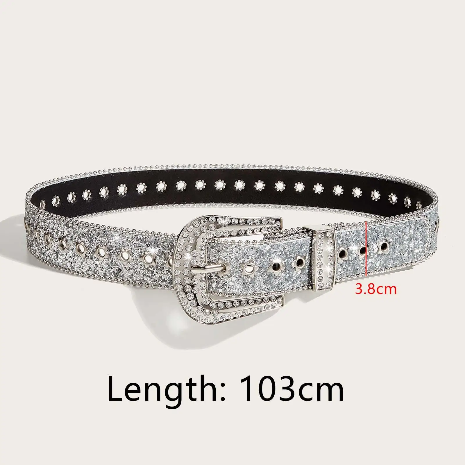 حزام حجر الراين بلينغ للنساء حزام جلد PU لسراويل فستان السراويل