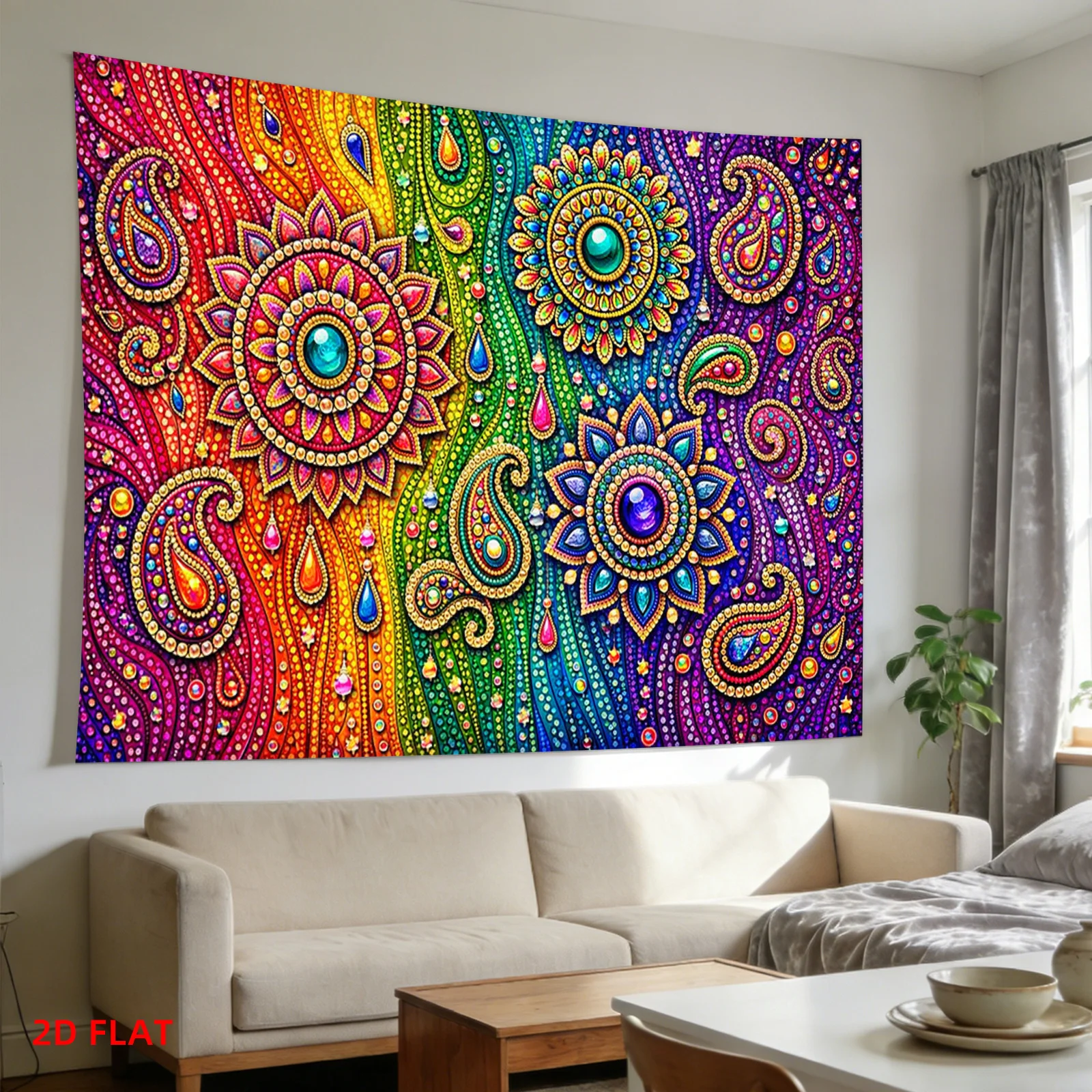 Large Colorful Mandala Paisley Tapestry Wall Hanging Boho Bohemian Ethnic Polyester Tropical Floral Living Room Decor Art
