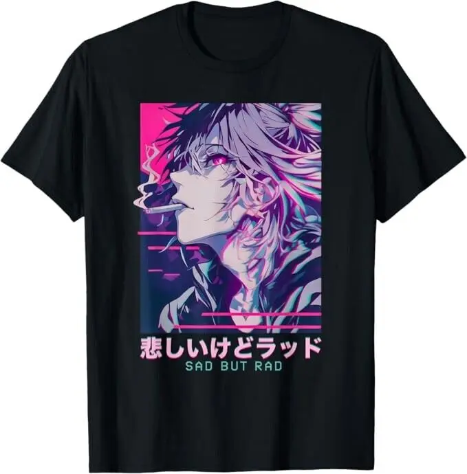 Smoking Anime Femboy Glitch Sad But Rad Vaporwave Hentai T-Shirt