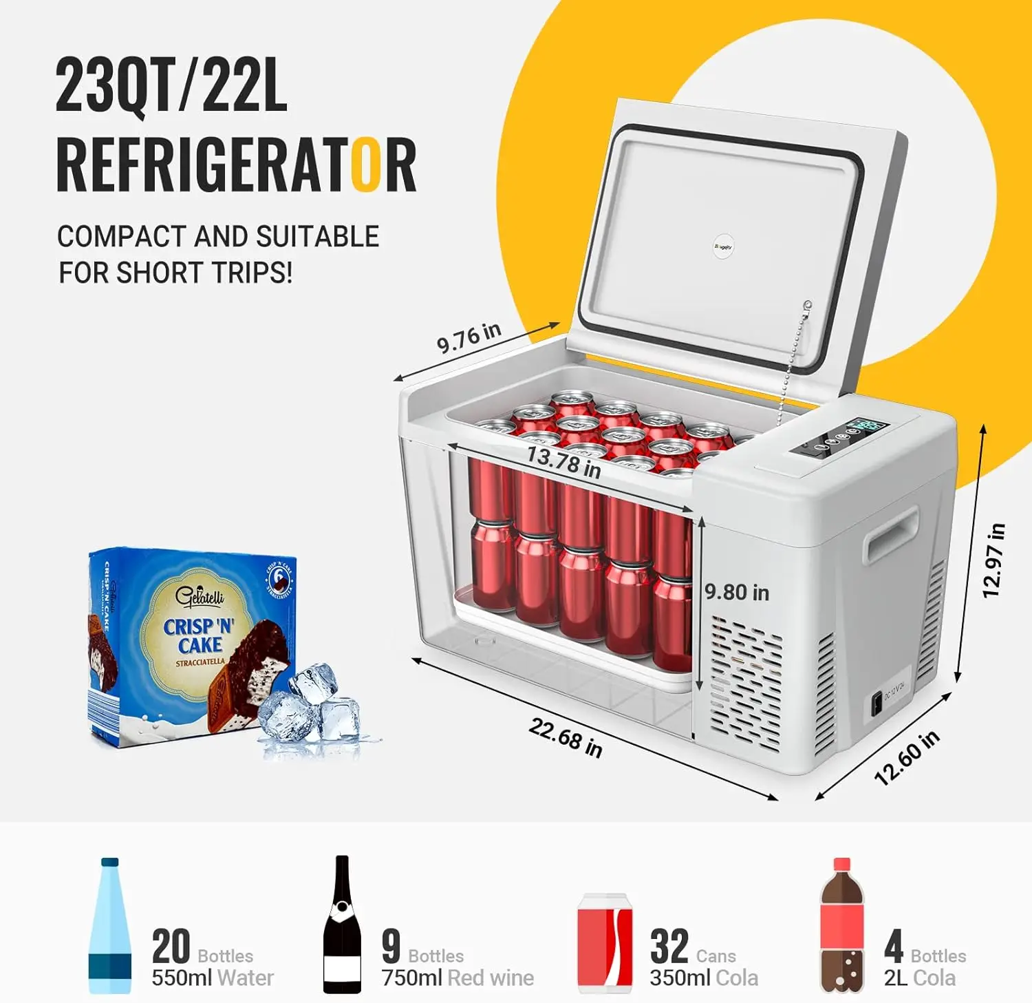 Refrigerador portátil de 12 V para coche, refrigerador de compresor de 23 cuartos, 12/24V CC 110 ~ 240 voltios CA