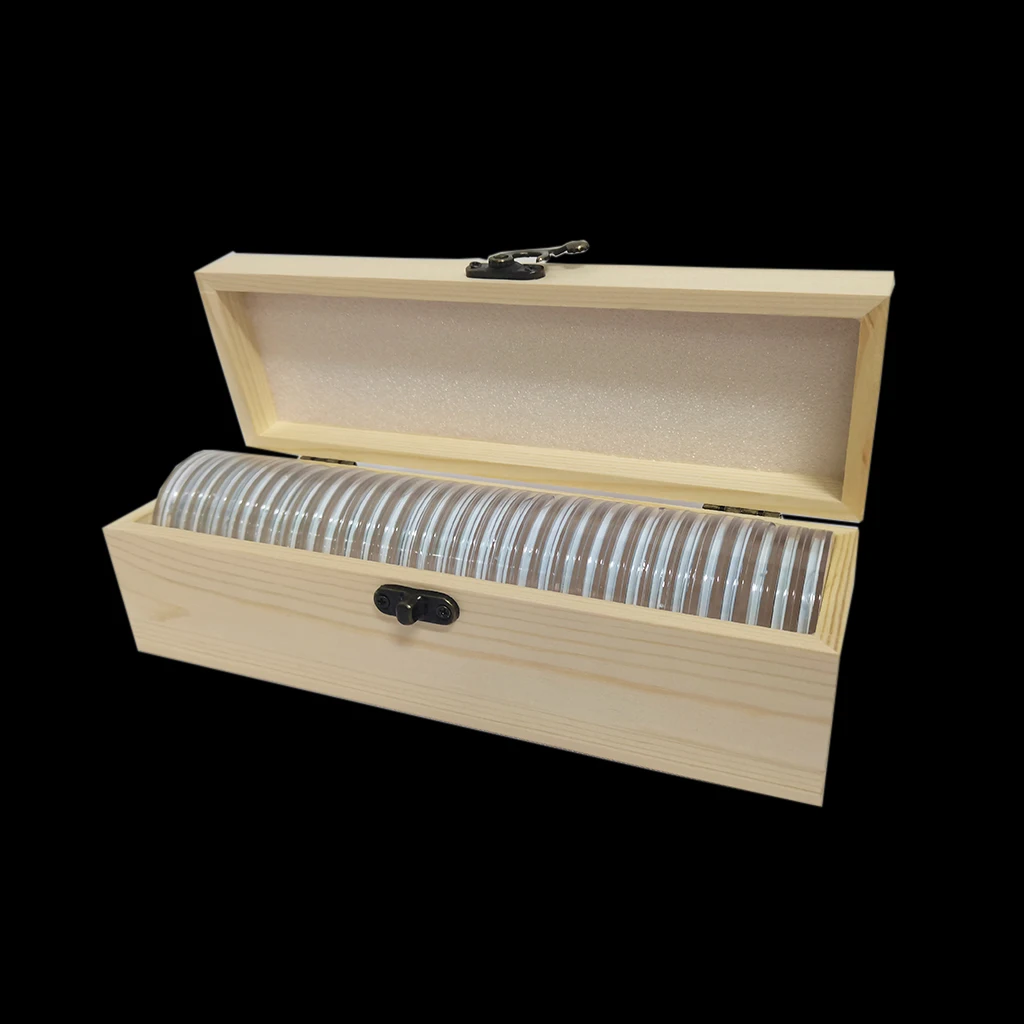 33Pcs 46mm Coin Capsules Storage Case with Foam Gaskets and Wooden Organizer Box for 19/24/29/34/39/46mm Coins Collecting Holder