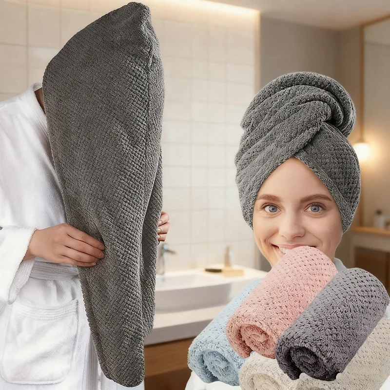 منشفة شعر جاف للنساء (غطاء شعر جاف) - صوف مرجاني ناعم من الألياف الدقيقة، لف الشعر، ماصة وسريعة الجفاف #1