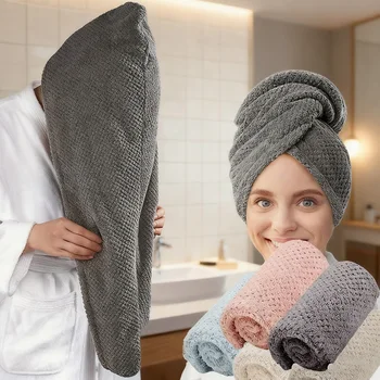 Women's Dry Hair Towel (Dry Hair Cap) - Coral Fleece Soft Microfiber, Hair-Wrapping,…