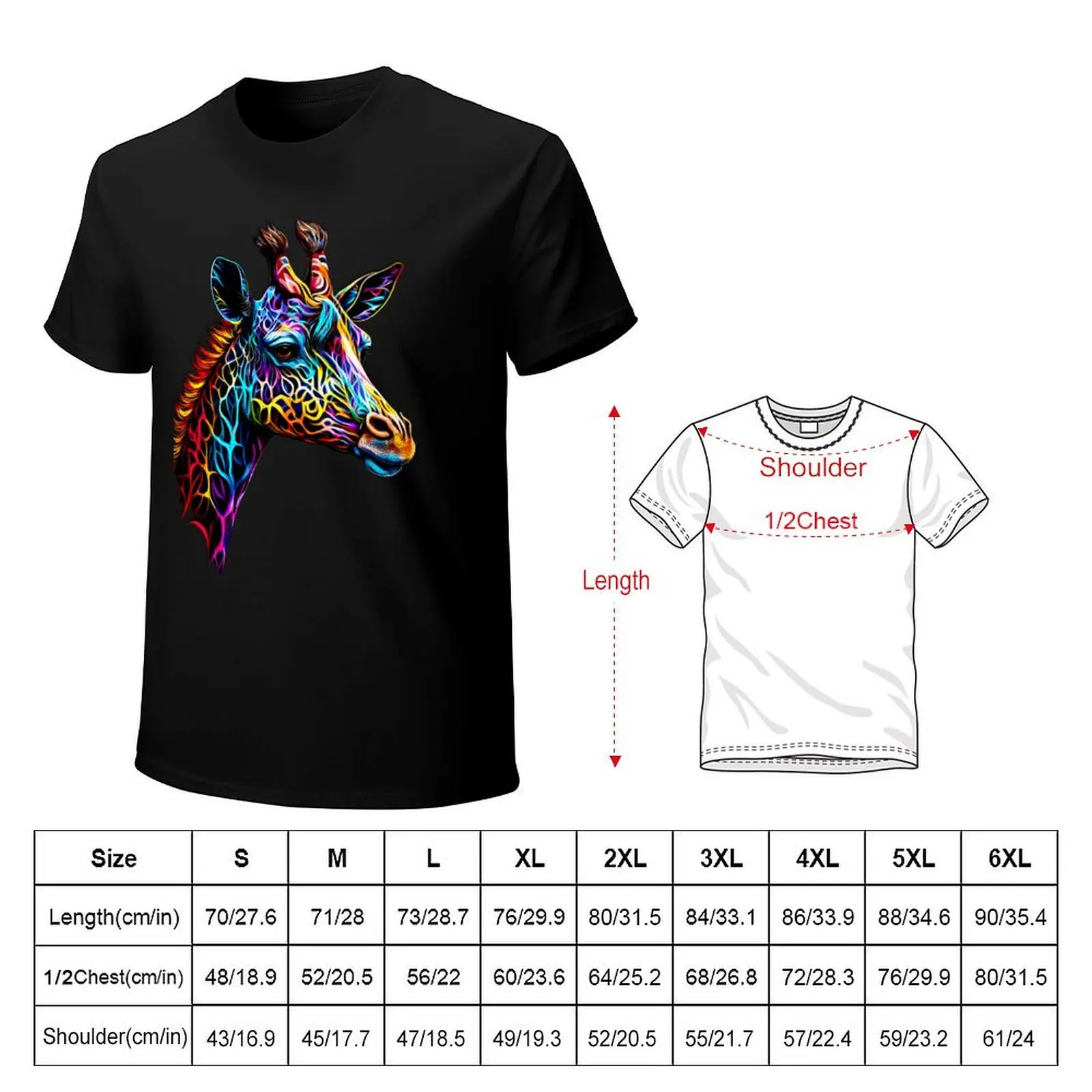 vivid colorful giraffe in the style of radiant neon patterns T-Shirt plus size tops for a boy summer clothes t shirt men