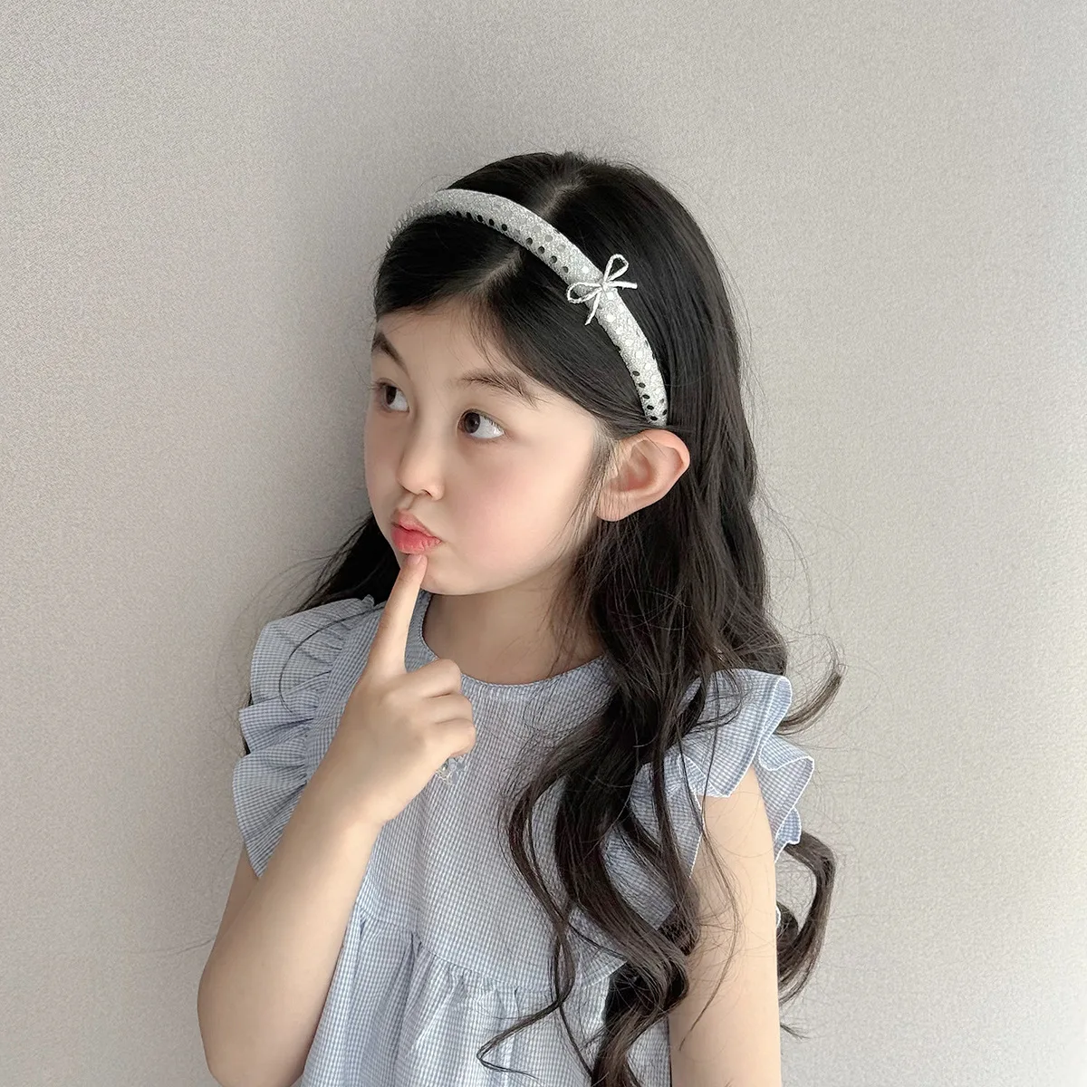 Hair Scrunchie Headband Silver Pearlescent Ball Ribbon Ponytail Tie High Crown Girls Elegant Compact Lightweight Daily