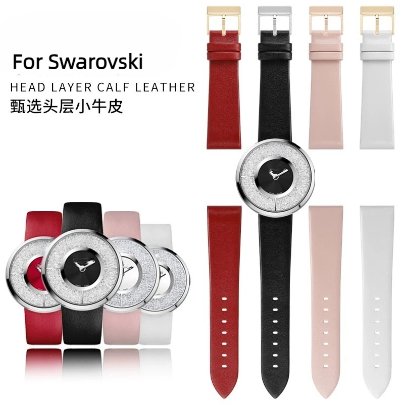 For Swarovski female 1135989 5045371 1184026 fashion soft Cowhide Watchband 21mm 22mm Red white pink Women Genuine Leather strap