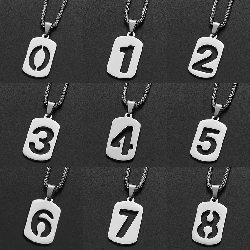 Stainless Steel Lucky Numbers Necklaces 0 1 2 3 4 5 6 7 8 9 Pendant Nameplate Necklace Metal Charms Jewelry Personality Collares