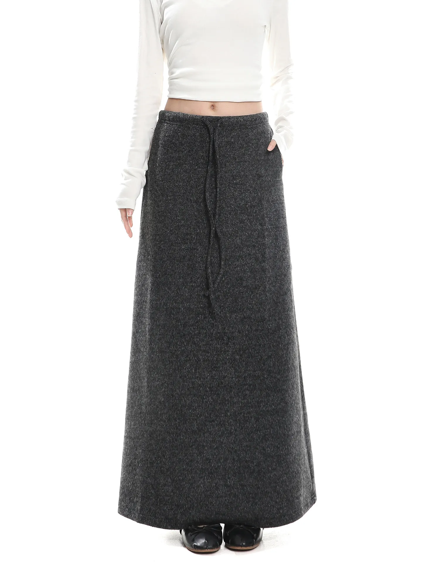 

American Retro Knitted A-Line Skirt Women's High Waist Slimming Youthful Versatile Loose Drapey Midi Skirt