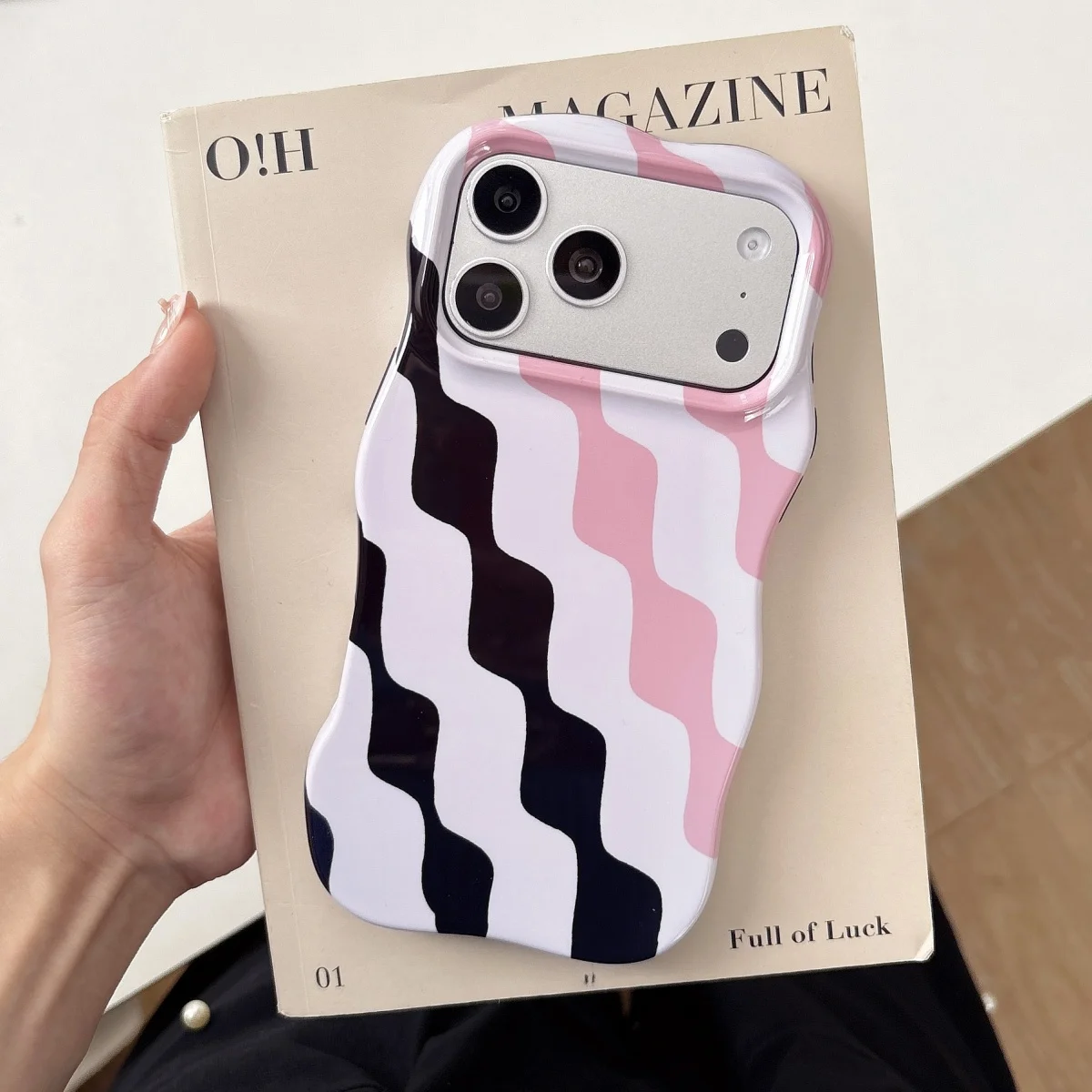 Korea Splice Farbe Welle Streifen Glänzend Fall Für iPhone 17 Air 16 15 14 13 Pro Max Mode Stoßfest Harte Rückseite Rüstung Telefon Abdeckung