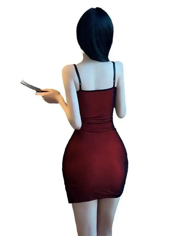 Nightclub Mature Charm Elegant New Mesh Wrap Hip Careful Machine Style Dress Jumpy Tight Bottom Hanging Strap Split Dress O38M
