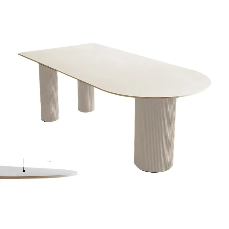 Modern White Sintered Stone Dining Table with Roman Columns Small Luxury Kitchen Island for Compact Homes
