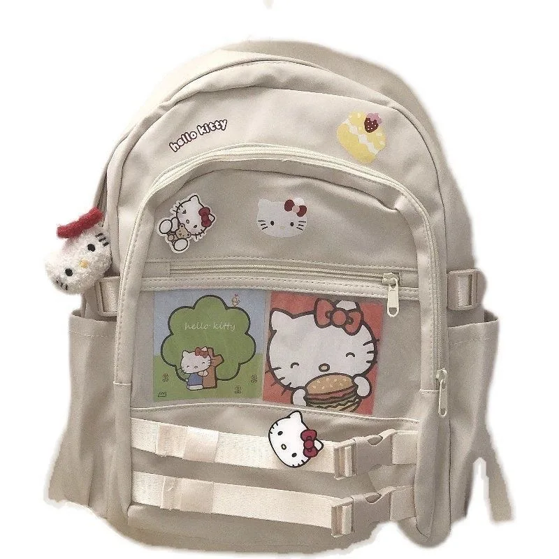 حقيبة مدرسية MINISO Hello Kitty ، حقيبة ظهر بسحاب ، سعة كبيرة ، طالب مدرسة ثانوية