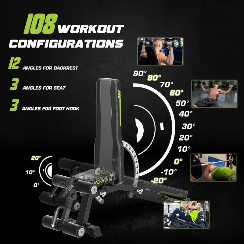 Weight Bench, Workout Bench for Home Gym with 1200LBS Weight Capacity, Adjustable Back/Seat/Foot Hook for Bench Press Strength T