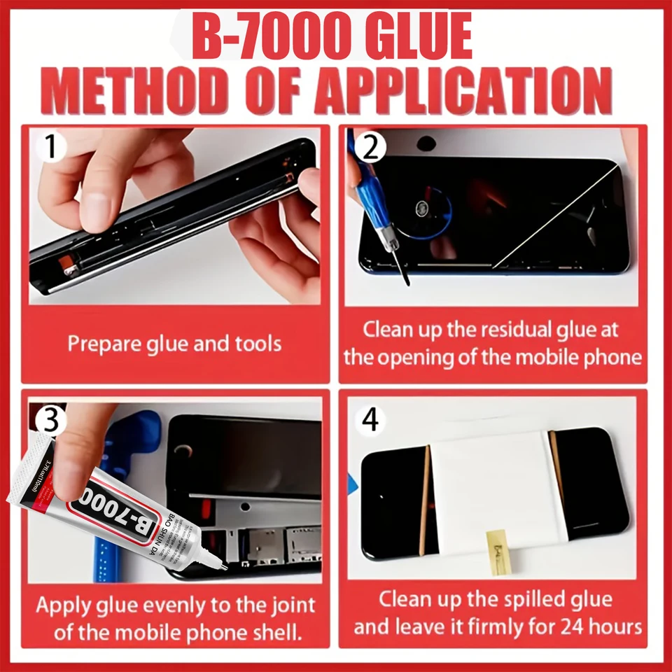 Pegamento B7000/T7000 para Pantallas de Celulares, Adhesivo Impermeable de Alta Resistencia, Kit Universal de Reparación 4