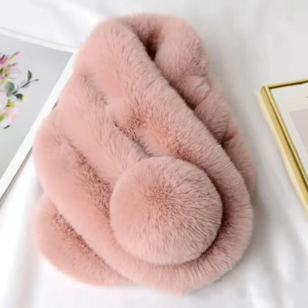 Girl Lolita Neckerchief Faux Rabbit Fur Sweet Plush Ball Furry Scarf Wrap Winter Neck Warmer Elegant Wedding Banquet Shawl