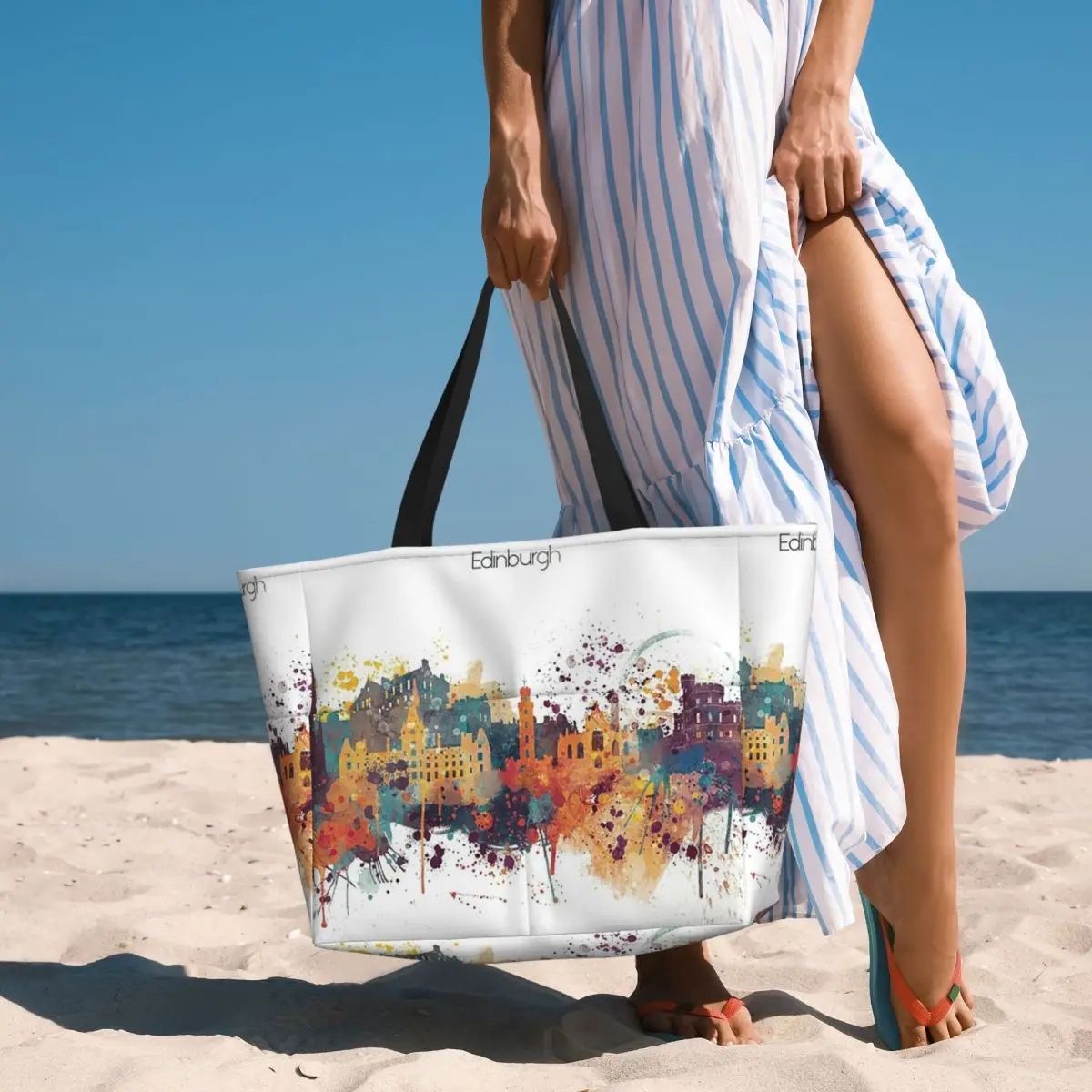 

Edinburgh Watercolour Skyline Beach Tote Bag Sport Gym Yoga Duffle Large Tote Bag Women Travel Bag Fitness bag