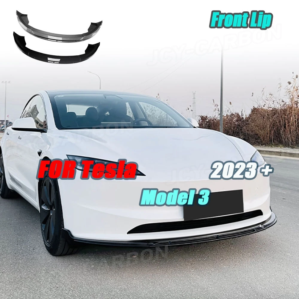 

Для Tesla Model 3 2023 + ABS глянцевый черный передний спойлер для губ, диффузор, сплиттер, защита спойлера, автомобильный бампер, защита для подбородка, карбоновый вид