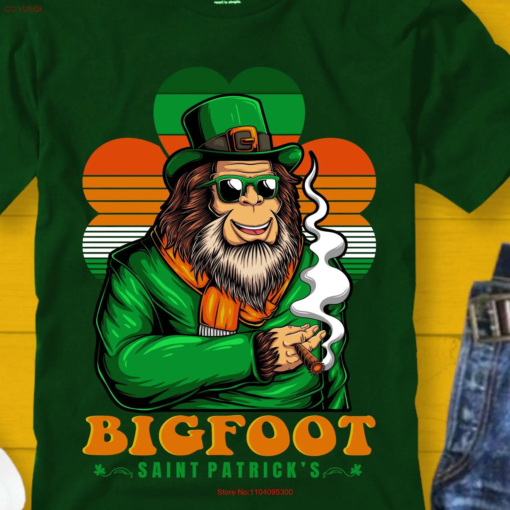 Bigfoot St Patricks day cool sasquatch T Shirt long or short sleeves