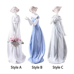 Porcelain Lady Statue Centerpiece Ornament Ceramic Girl Figurine for Living Room Shelf Fireplace Bedroom Housewarming Gift