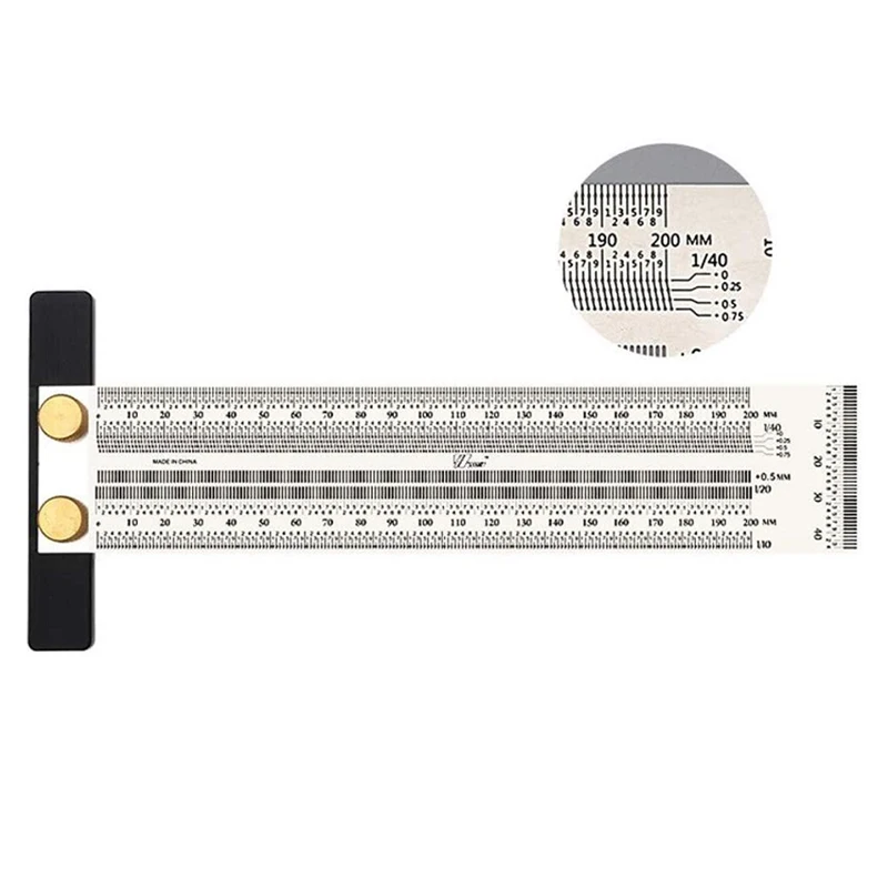 High-Precision Scale Ruler T-Type Hole Ruler Stainless Woodworking Scribing Mark Line Gauge Carpenter Measuring Tool