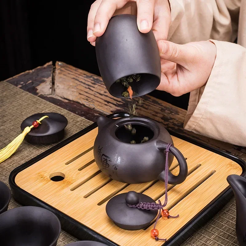 Chinese Kung Fu Tea Set Sand Ceramic Teapot Set Travel Kong Fu Tea Kit Gift Porcelain Purple  Infuser Ceramic Camping Gift