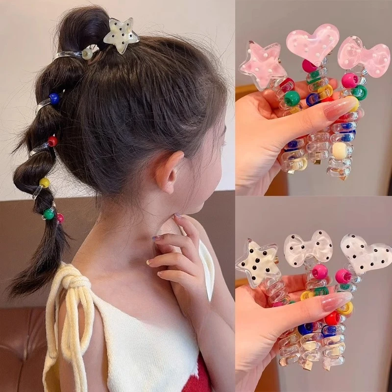 

Colorful Heart Elastic Rubber Bands Children Telephone Wire Hair Ties Spiral Coil Hairbands Hair Rope Ponytail Hair Accessories