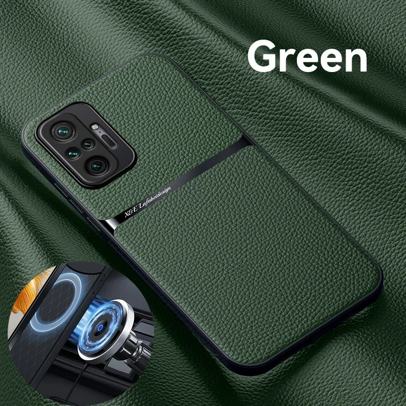 Funda de teléfono suave antideslizante de cuero PU a prueba de golpes para Redmi Note 10 Pro Max 10T 10S 4G 5G fundas de silicona con placa de Metal integrada