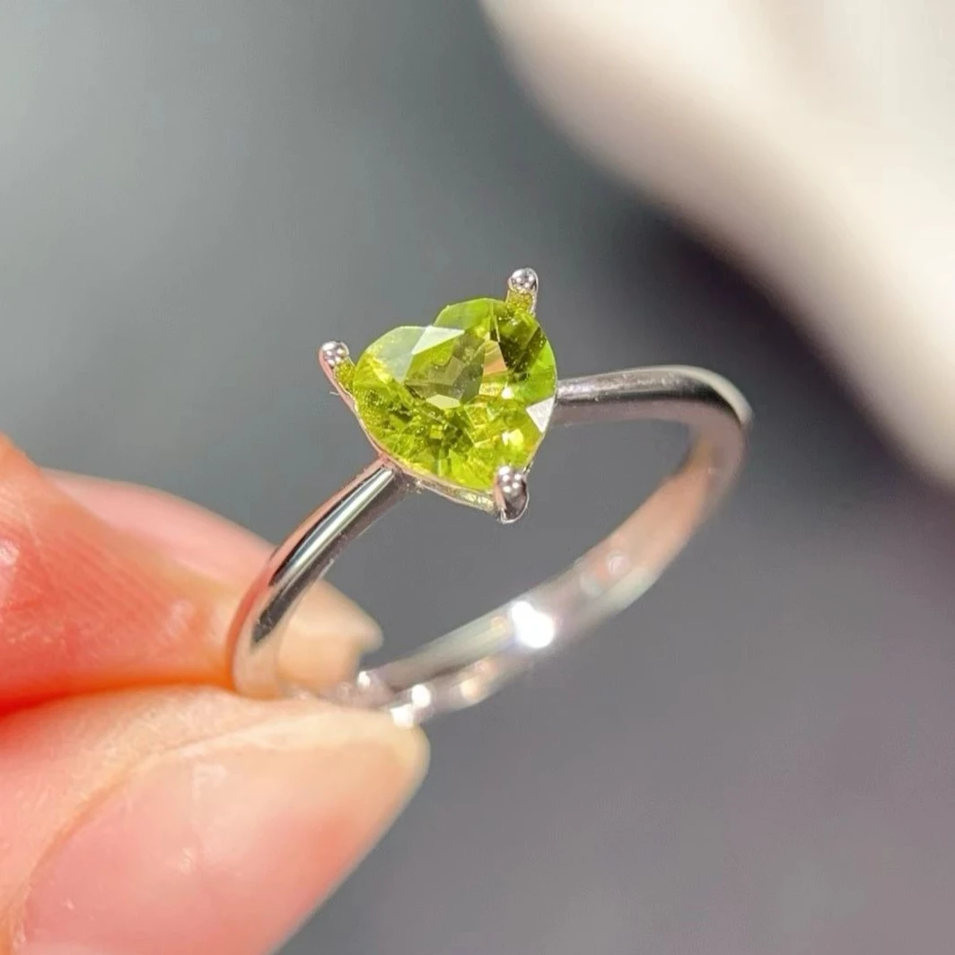 Natural Peridot Ring 925 Silver Heart Shape Peridot Fine Jewelry with Certificate for Women Anniversary Gift