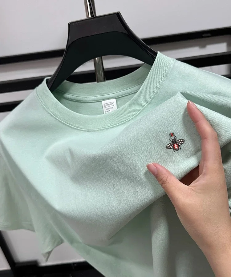 

100% pure cotton high-end brand men's round neck short sleeved T-shirt hot selling summer fashionable bee embroidery casual top