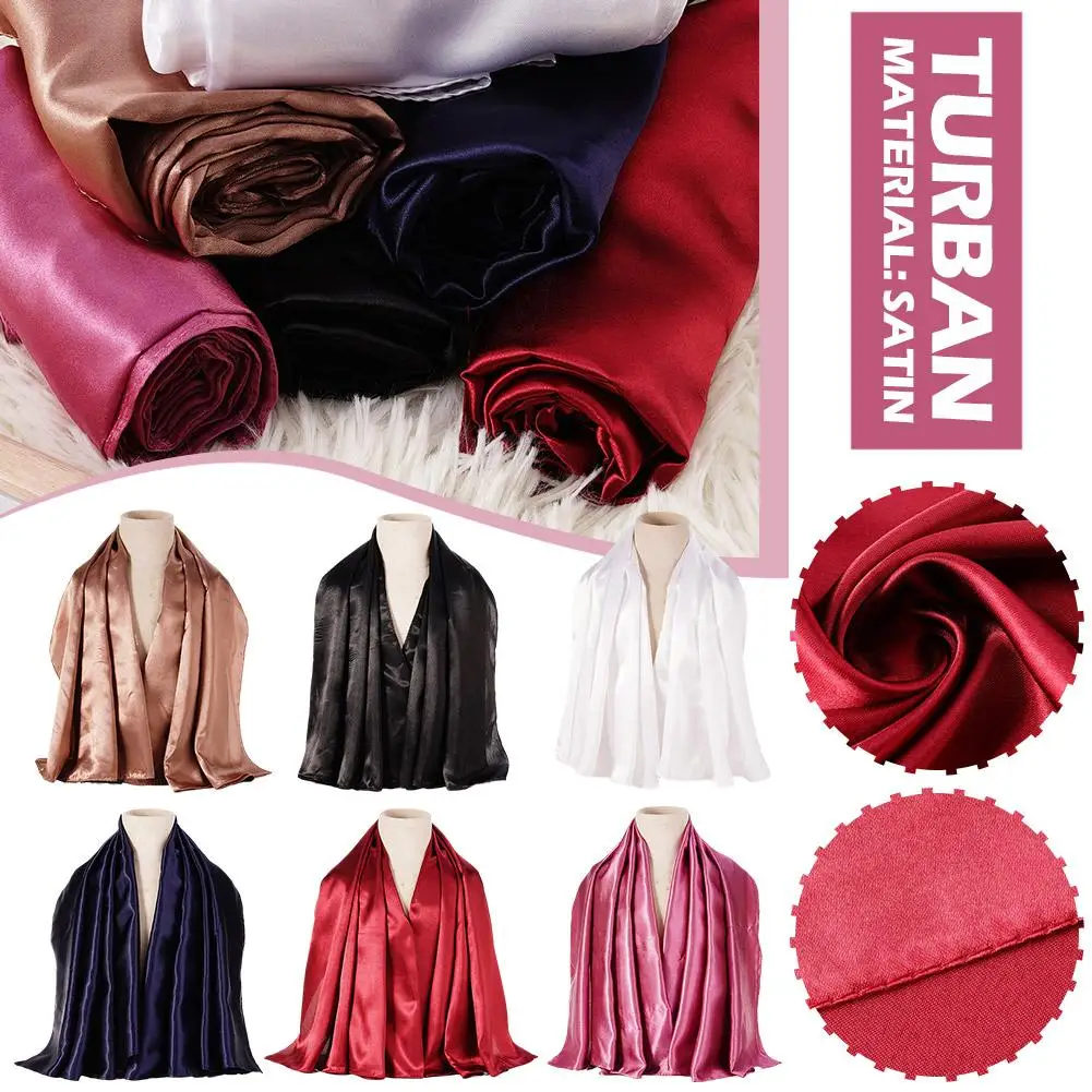 90cm Solid Colors Neckerchief Hijab Scarf For Women Silk Satin Headband Hair Scarves Female Square Shawls Head Scarfs For Ladies