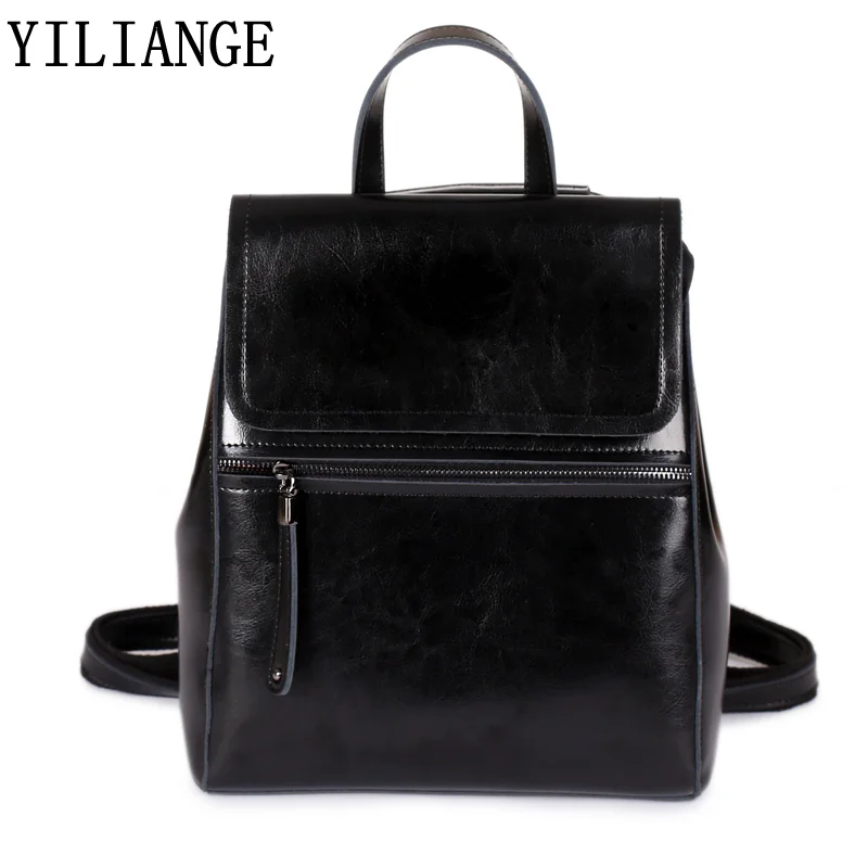 Spicy Cowhide Retro Solid Color Women backpack Double Heel Strap Vertical Square Bag Cover shoulder bag Stitching Casual Handbag