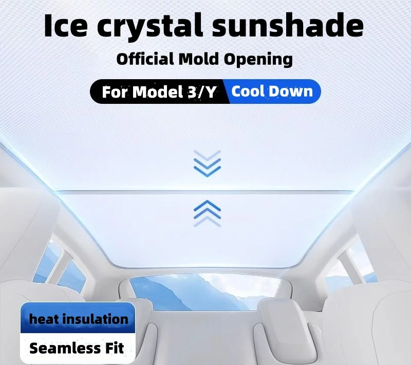 For Tesla Model 3 Y Ice Crystal Sunshade Car Window Skylight Sun Protection Heat Insulation Accessories  Car Roof Decorate