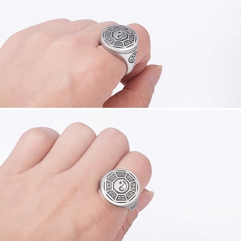 F92D Bagua Balance Ring Adjustable Silver Vintage Yin Yang Symbol Gossip Lucky Ring