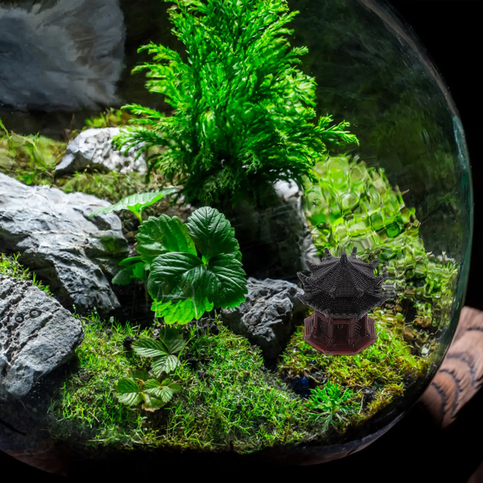 Mini Octagonal Pavilion Statue Plastic Landscape Bonsai Aquarium Ornament Micro Garden Desktop Decor Bonsai Ornament