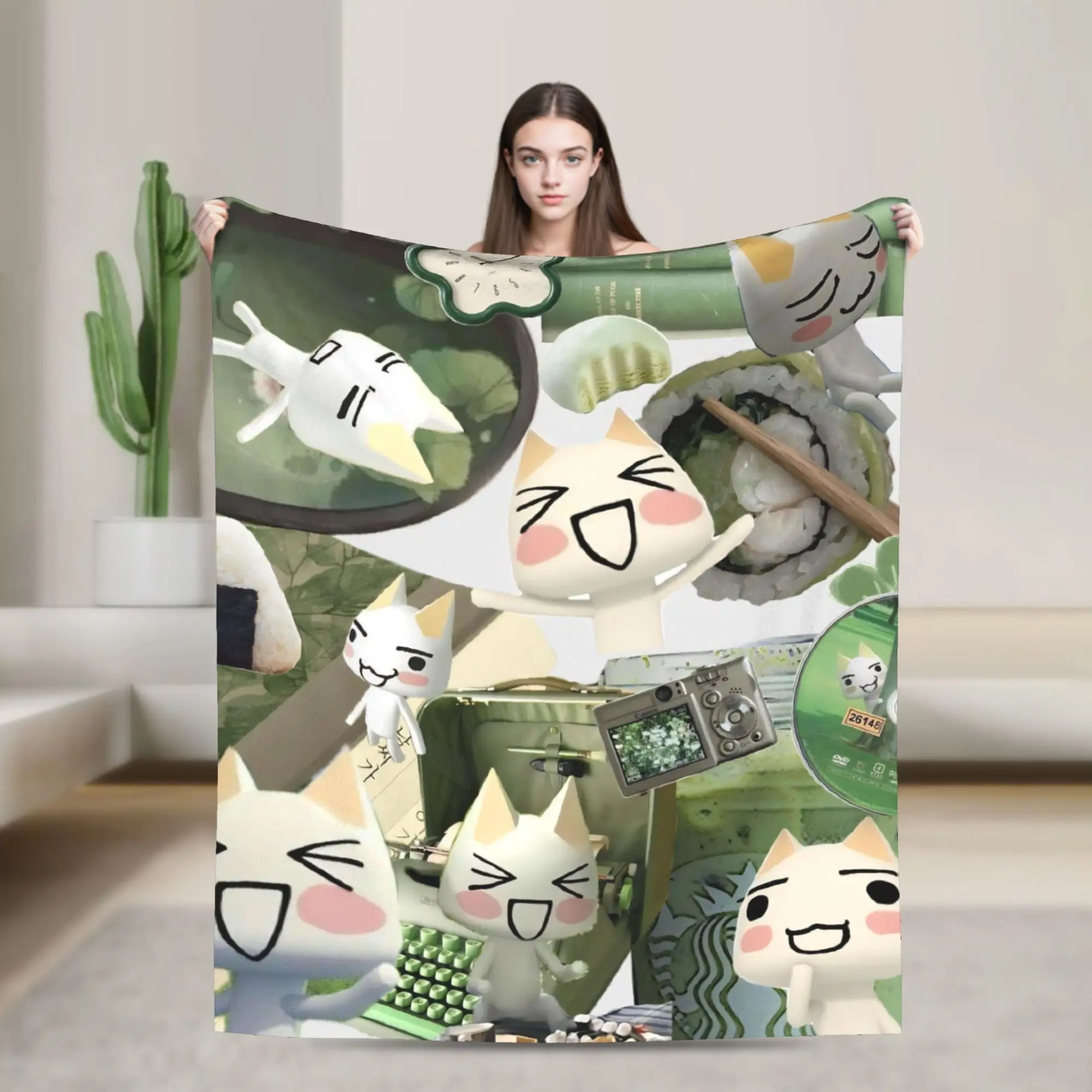 Toro Inoue Cat Wool Blanket Kawaii Neko Novelty Throw Blanket for Home Hotel Sofa  200x150cm Rug Piece,