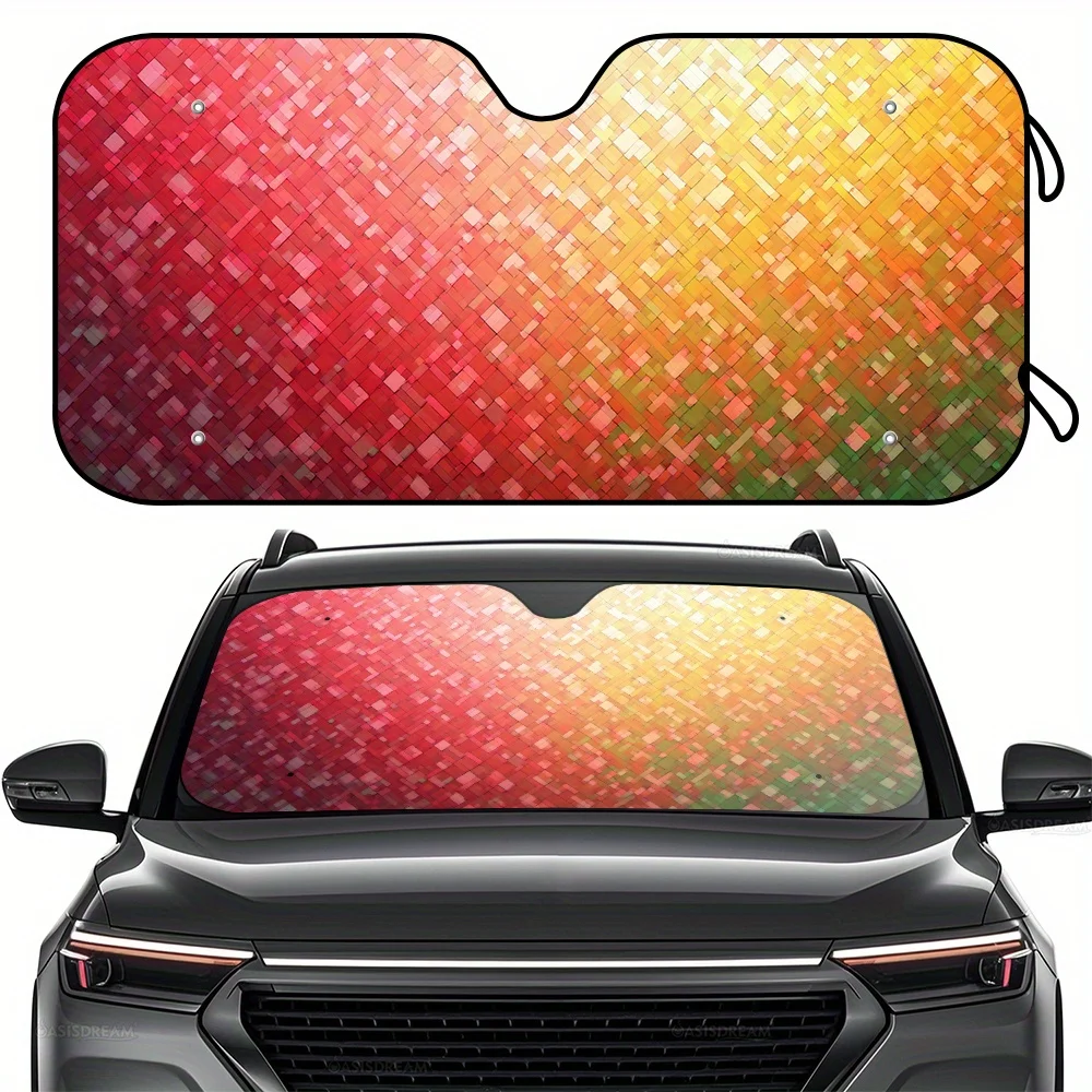 

1pc Sunshade For RV Windshield With Colorful Mosaic Print Front Window Windshield For RV Trucks Interior Sun Protection With 4 F