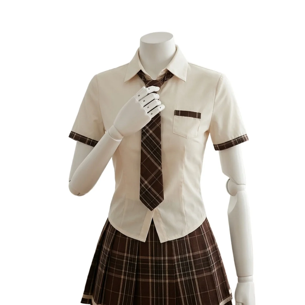 Schoolgirl Costumes Women Cosplay Lingerie Students Uniform Adult Roleplay Shirt Tops with Pleated Mini Skirt Panties Set
