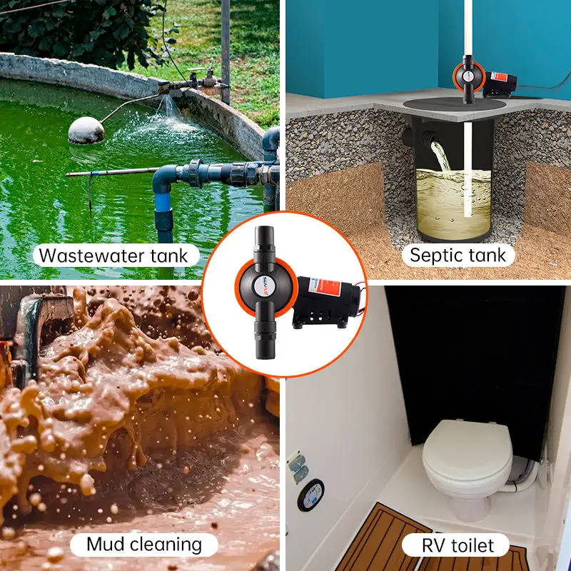 12V Marine Sewage Pump with 360° Rotating Head for Yacht & RV Toilets  Self-Priming