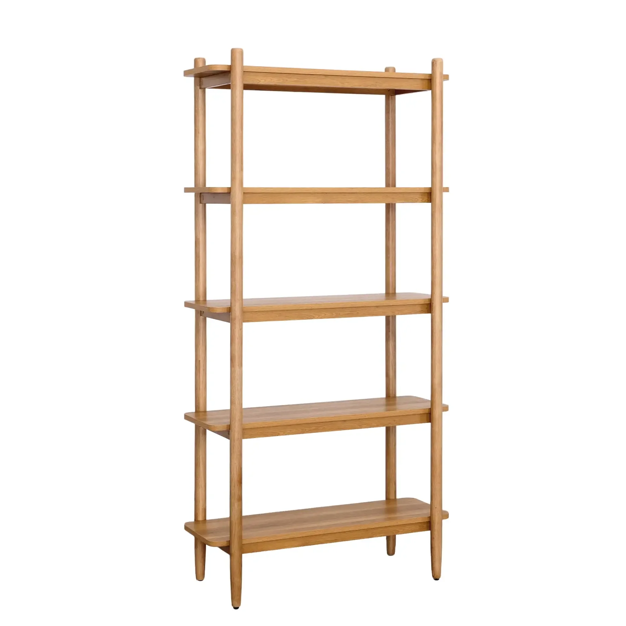 

5 Shelf Bookcase with Solid Wood Frame, Light Honey Finish,Holds Books,Binders,Framed Photos,Collectibles