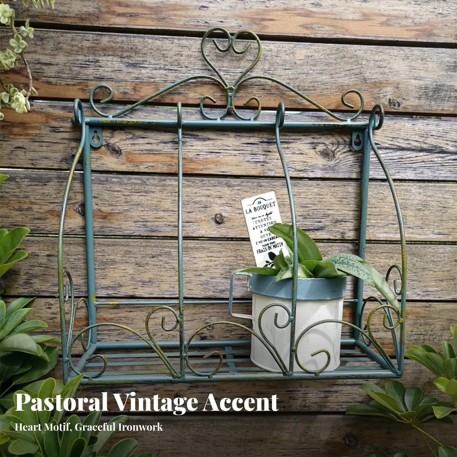 Wrought Iron Wall Planter Distressed Finish Fake Window Plant Shelf Arched Metal Planter Space-Saving Garden Supply for Entryway