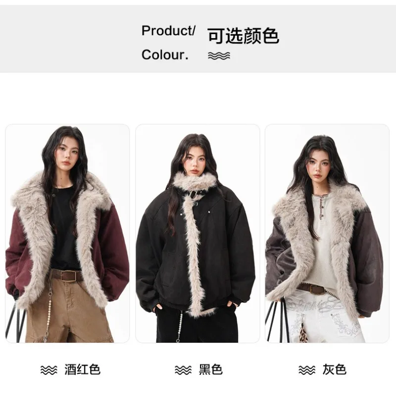 2026 Fashion Down Cotton-padded Jacket Women's Winter Coats Long Fur Collar Short Parkas Thicken Warm Streetwear Loose Outerwear