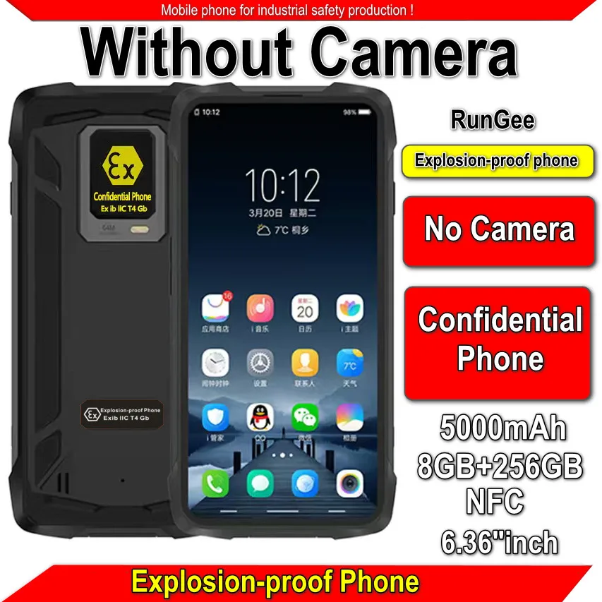 Without Camera Explosion Proof RunGee Ex-Proof Rugged IP68 4G LTE Waterproof 8GB+256GB 6.36' FHD 5000mAh NFC Android 11