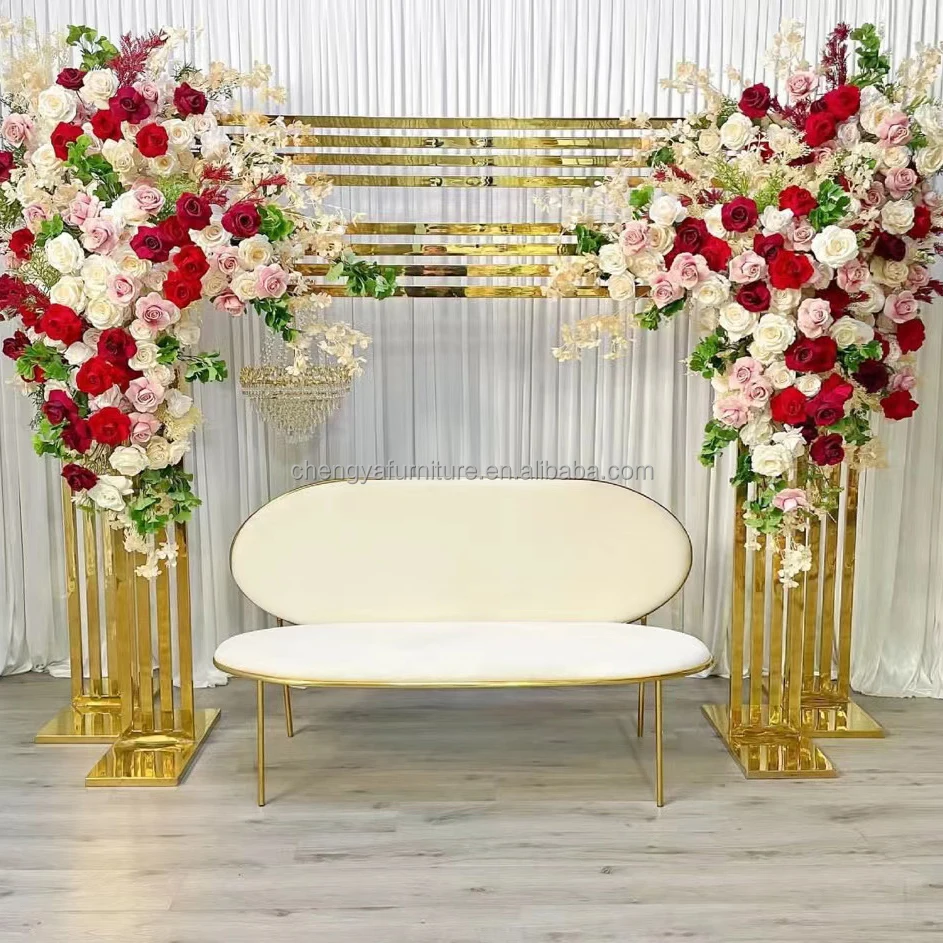 

Shiny Golden Stainless Steel Wedding Floral Arch