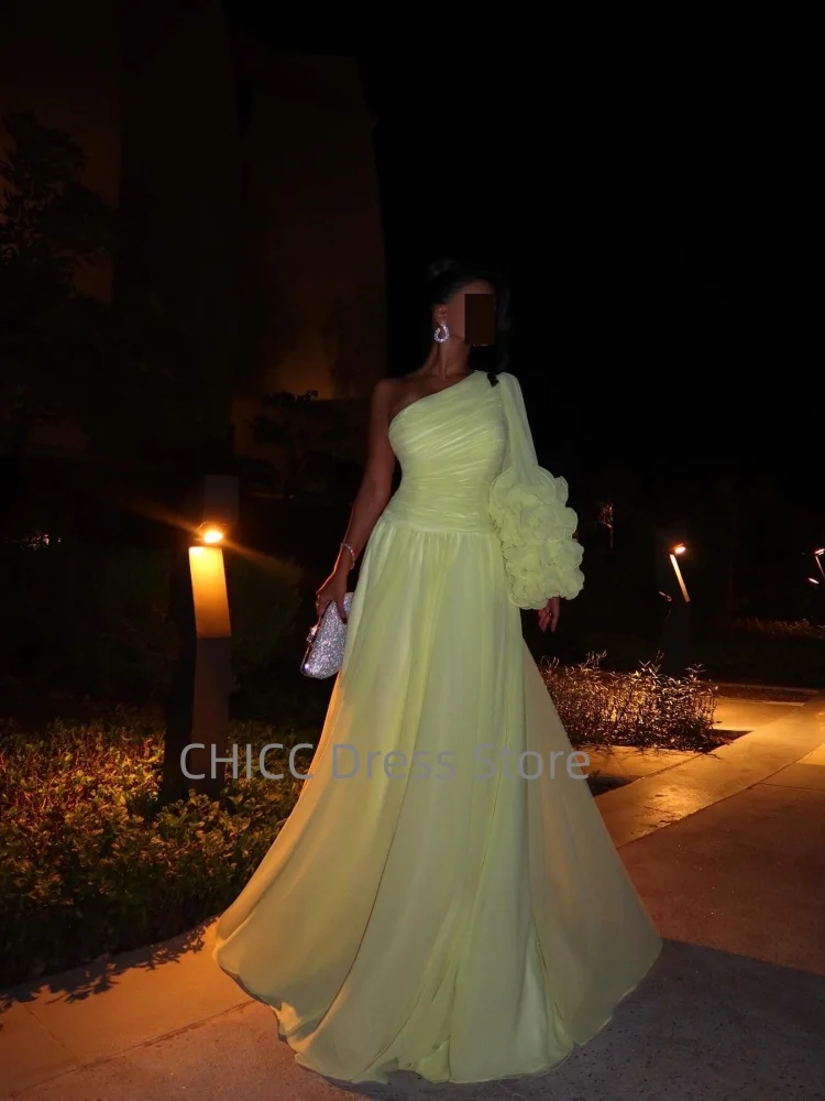 Vestidos de noche árabes, vestido de fiesta fluido con un hombro y plisado, vestido de fiesta amarillo fruncido, vestido personalizado